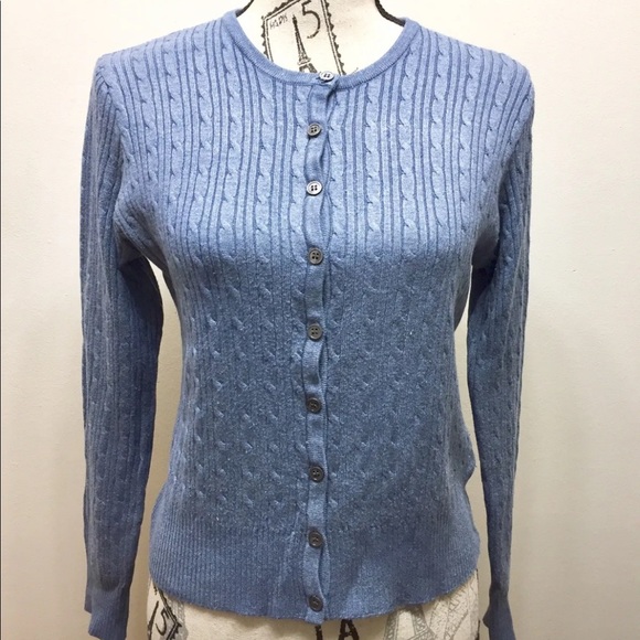 Danier Women Button Down Cardigan Light Cable Knit Medium Denim Blue - Picture 1 of 9
